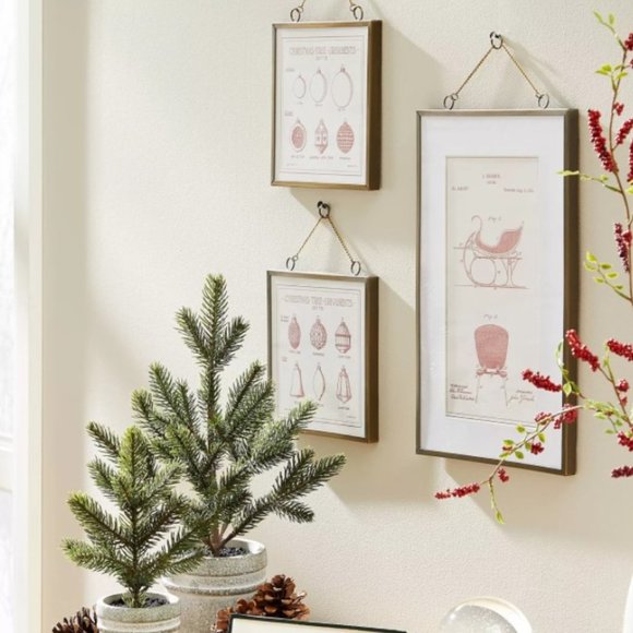 Hearth & Hand 7" x 7" Metal Framed Ornaments Print Wall Art in Red /White - Picture 7 of 9